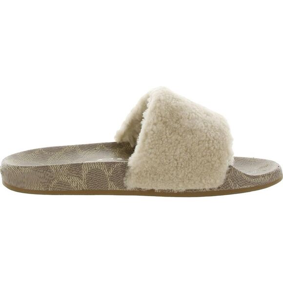 Coach Womens Ulla Ivory Shearling Flat Slip On Slide Sandals Shoes NWOB - Picture 3 of 4